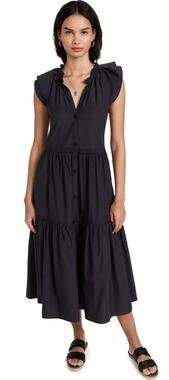 Brochu Walker Tuckernuck Washed Black Santorini Midi Button Down Tiered Dress XS
